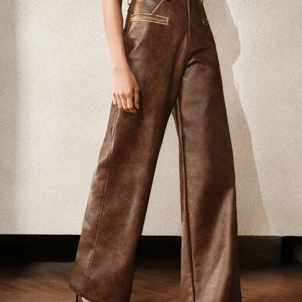 Chocolate Brown Boho Women's Distressed Wash Pocket Pants